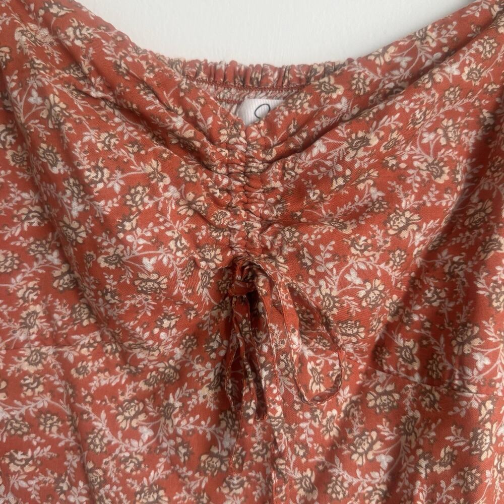 JAPNA Rust Fall Floral NWOT Smocked Peasant Top Long Sleeve Boho Square Neck M - Picture 2 of 9